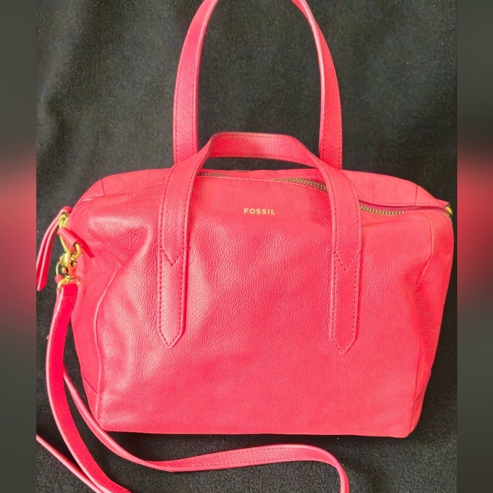 Fossil Sydney Red Leather Satchel w/Crossbody Strap